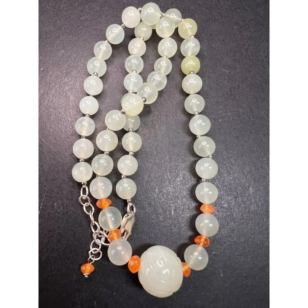 NEW serpentine and carnelian necklace with sterling silver clasp